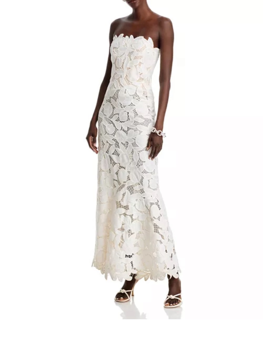Jonathan Simkhai Strapless Ivory Floral Lace Maxi Dress